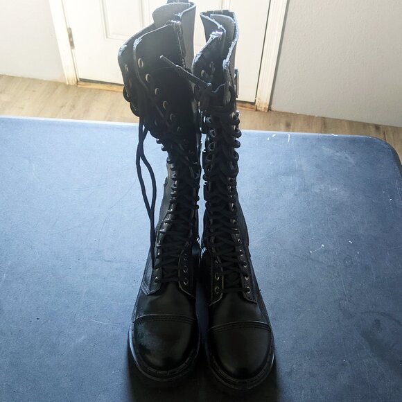 Vintage Demonia Goth Punk Boots 20 Eyelet Buckles Zippers Straps Size 5 - Picture 3 of 9